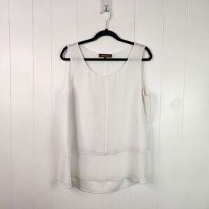 Melanie Lyne White Semi Sheer Sleeveless Shell Blouse Tank Top Office Size Large